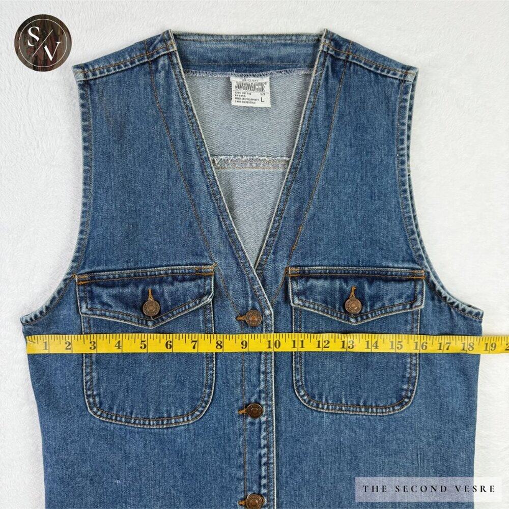 Vintage Original Jordache Medium Wash Denim Vest With Pockets - Large - Picture 9 of 12